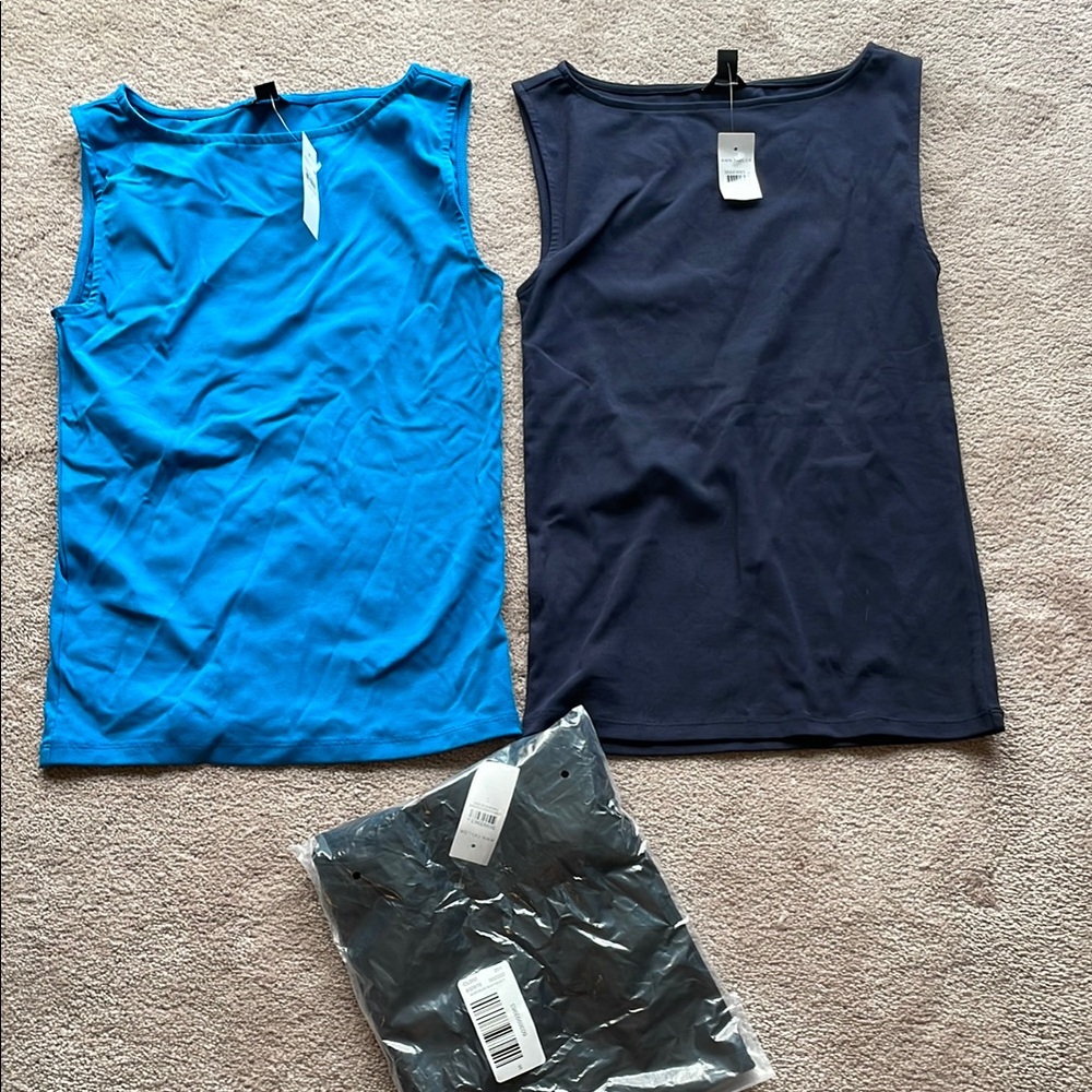 NWT Ann Taylor Blue, Navy, Black Sleeveless Tops Set Shirt Tank S Small